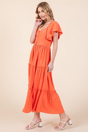 V-neck Short Sleeve Midi Dress | ABSD7502