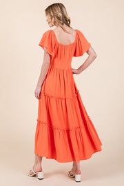 V-neck Short Sleeve Midi Dress | ABSD7502