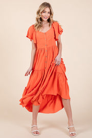 V-neck Short Sleeve Midi Dress | ABSD7502