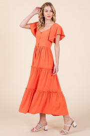 V-neck Short Sleeve Midi Dress | ABSD7502