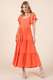 V-neck Short Sleeve Midi Dress | ABSD7502