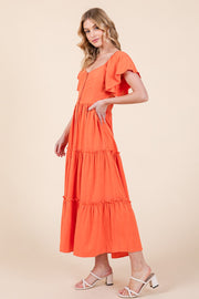 V-neck Short Sleeve Midi Dress | ABSD7502