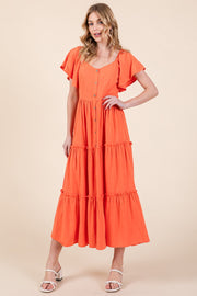 V-neck Short Sleeve Midi Dress | ABSD7502