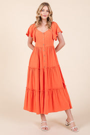 V-neck Short Sleeve Midi Dress | ABSD7502