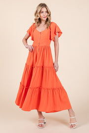 V-neck Short Sleeve Midi Dress | ABSD7502