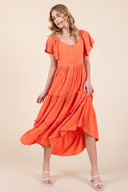 V-neck Short Sleeve Midi Dress | ABSD7502