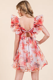 Ruffle Sleeve Tie Back Mini Dress | ABND0818