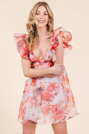 Ruffle Sleeve Tie Back Mini Dress | ABND0818