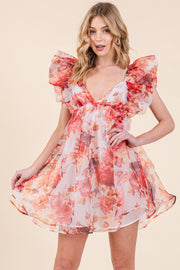 Ruffle Sleeve Tie Back Mini Dress | ABND0818