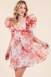 Ruffle Sleeve Tie Back Mini Dress | ABND0818