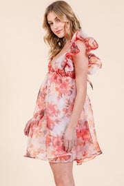 Ruffle Sleeve Tie Back Mini Dress | ABND0818