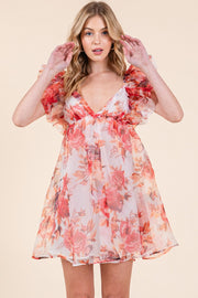 Ruffle Sleeve Tie Back Mini Dress | ABND0818