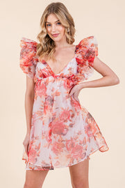 Ruffle Sleeve Tie Back Mini Dress | ABND0818