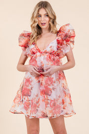 Ruffle Sleeve Tie Back Mini Dress | ABND0818