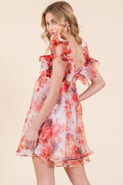 Ruffle Sleeve Tie Back Mini Dress | ABND0818