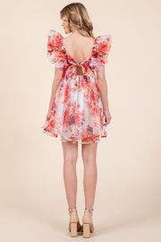 Ruffle Sleeve Tie Back Mini Dress | ABND0818