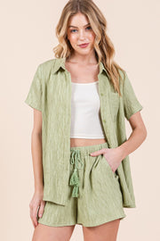 Textured Short Sleeve Shirt& Shorts SET | ABED7506