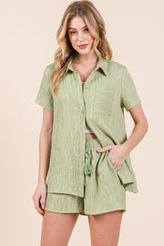 Textured Short Sleeve Shirt& Shorts SET | ABED7506