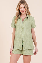Textured Short Sleeve Shirt& Shorts SET | ABED7506