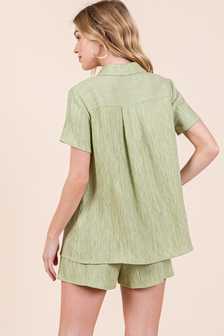 Textured Short Sleeve Shirt& Shorts SET | ABED7506