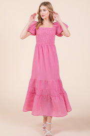 Puff Sleeve Midi Dress | ABED7504