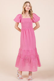 Puff Sleeve Midi Dress | ABED7504