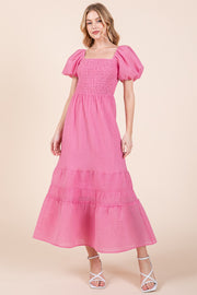 Puff Sleeve Midi Dress | ABED7504