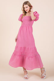 Puff Sleeve Midi Dress | ABED7504