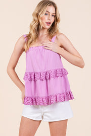 Cotton Poplin Ruffle Cami Top | ABET7504
