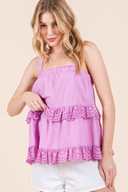 Cotton Poplin Ruffle Cami Top | ABET7504