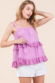 Cotton Poplin Ruffle Cami Top | ABET7504