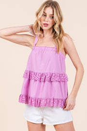 Cotton Poplin Ruffle Cami Top | ABET7504