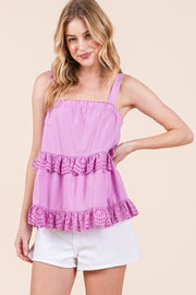Cotton Poplin Ruffle Cami Top | ABET7504