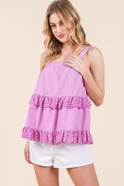 Cotton Poplin Ruffle Cami Top | ABET7504