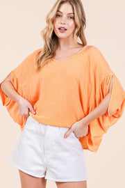 Mineral Washed Challis V-Neck Top | ABST7514