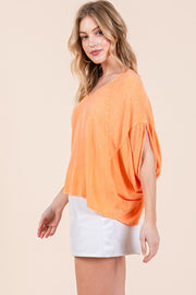 Mineral Washed Challis V-Neck Top | ABST7514