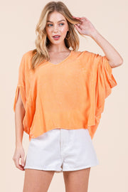 Mineral Washed Challis V-Neck Top | ABST7514