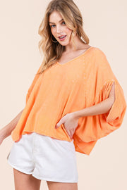 Mineral Washed Challis V-Neck Top | ABST7514