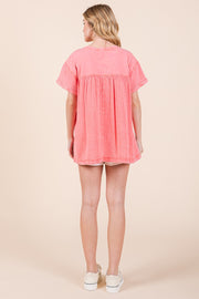 Mixed Fabric Short Sleeve Top | ABST7504