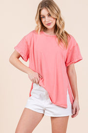 Mixed Fabric Short Sleeve Top | ABST7504