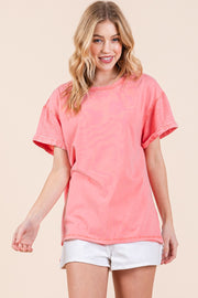 Mixed Fabric Short Sleeve Top | ABST7504