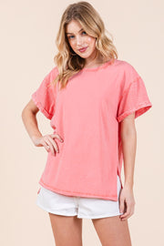 Mixed Fabric Short Sleeve Top | ABST7504