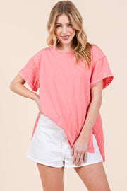 Mixed Fabric Short Sleeve Top | ABST7504