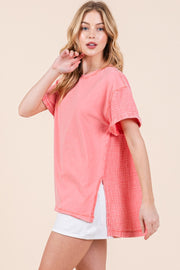 Mixed Fabric Short Sleeve Top | ABST7504