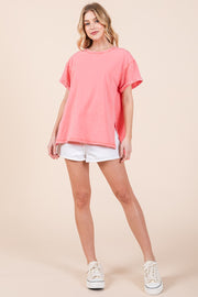 Mixed Fabric Short Sleeve Top | ABST7504