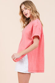 Mixed Fabric Short Sleeve Top | ABST7504