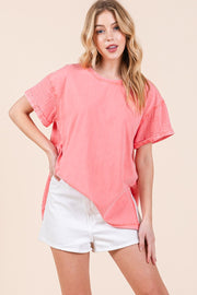 Mixed Fabric Short Sleeve Top | ABST7504