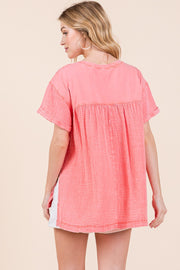 Mixed Fabric Short Sleeve Top | ABST7504