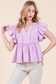 Frill Detail Cotton Gauze Peplum Top | ABST7534