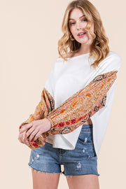 Cotton Jersey Loose Fit Top with Contrast SLV  | ABST7507